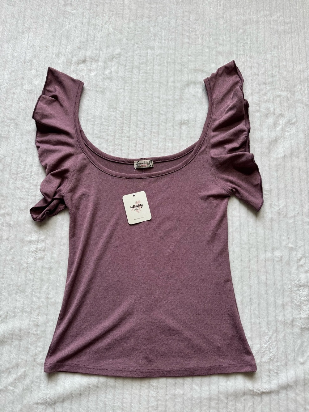 Free People Dusty Mauve Scoop Neck Ruffle Sleeve Top - Picture 1 of 7